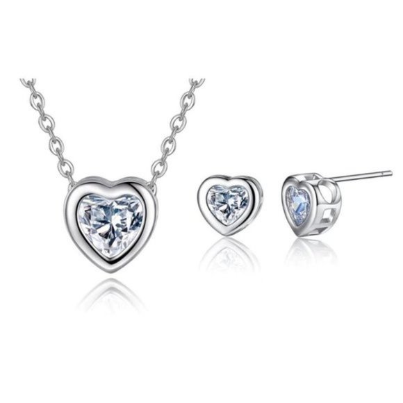 Jewelry - [Set of 2] 925 Sterling Silver Diamond Heart